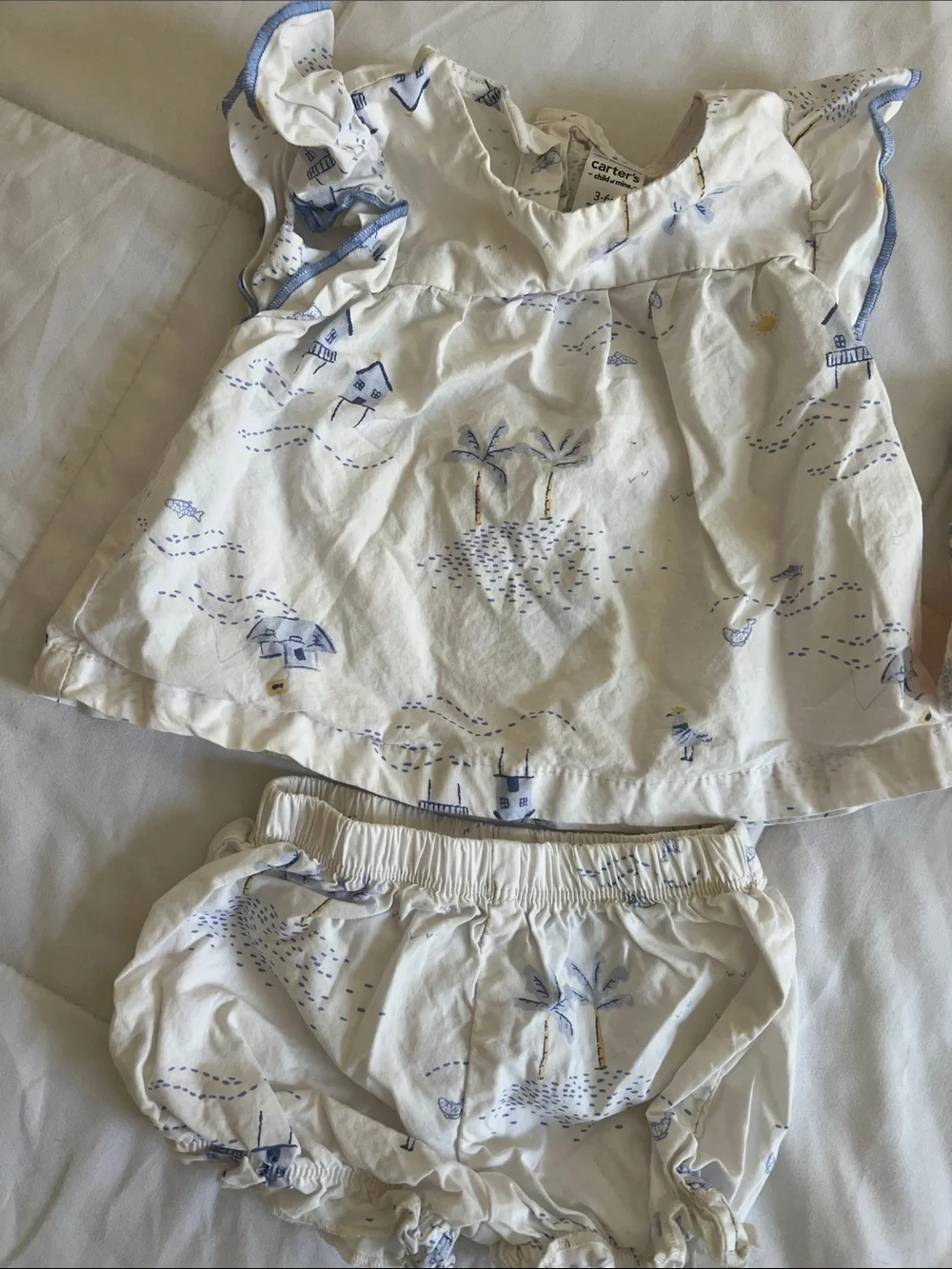 Carter's Baby Girls Two-Piece Sea Print Sets in White, Blue and Coral